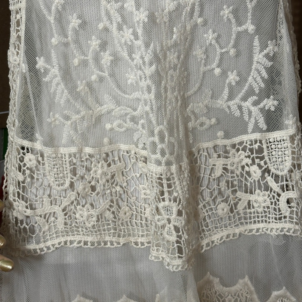 Anthropologie Pins & Needles Tank Small Ivory Lace Sheer Crochet Boho Festival - Picture 14 of 16